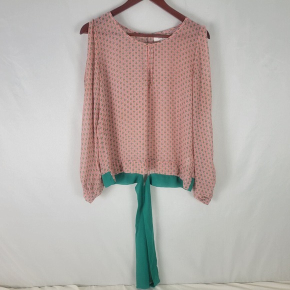 Umgee Womens Blouse Small Top Long Slit Sleeve Round Neck Sheer Slit Back Shirt - Picture 1 of 11